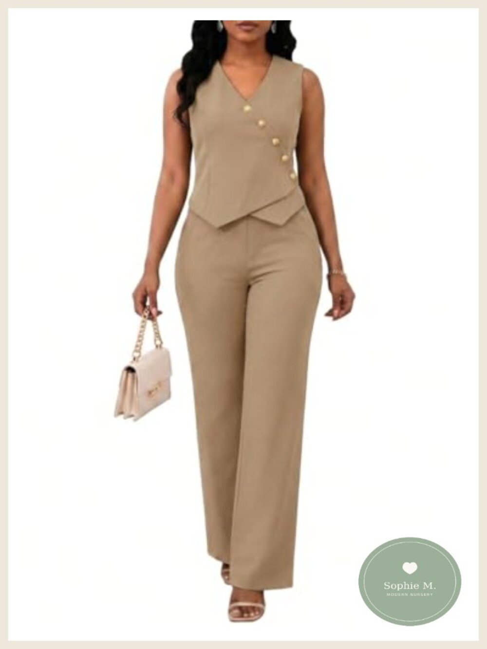 Women's Dressy 2 Piece Pantsuit Business Casual Sleeveless Blazer Set